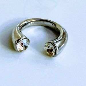 Retired AGemZ Estate 10K White Gold 2 Round Moissanite Minimalist Open Band Ring